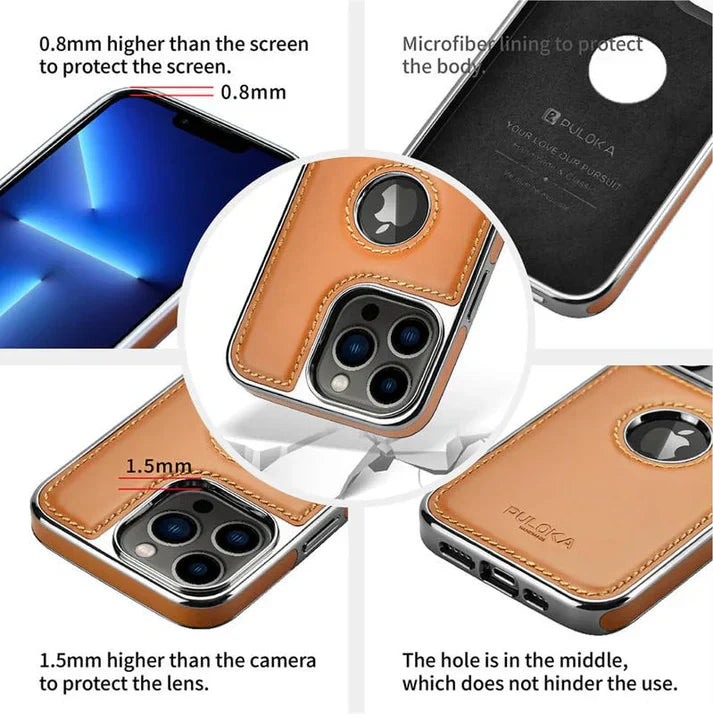 Leather Back Case - Compatible with iPhone Series - Luxury Bumper Case -