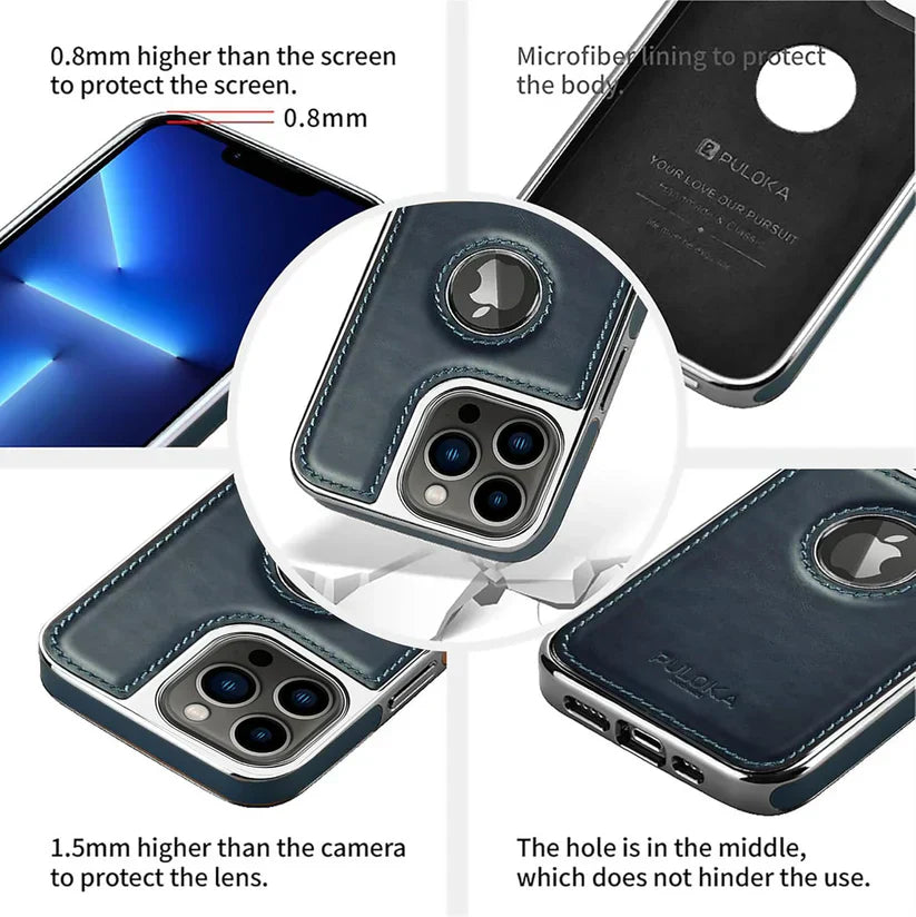 Leather Back Case - Compatible with iPhone Series - Luxury Bumper Case -